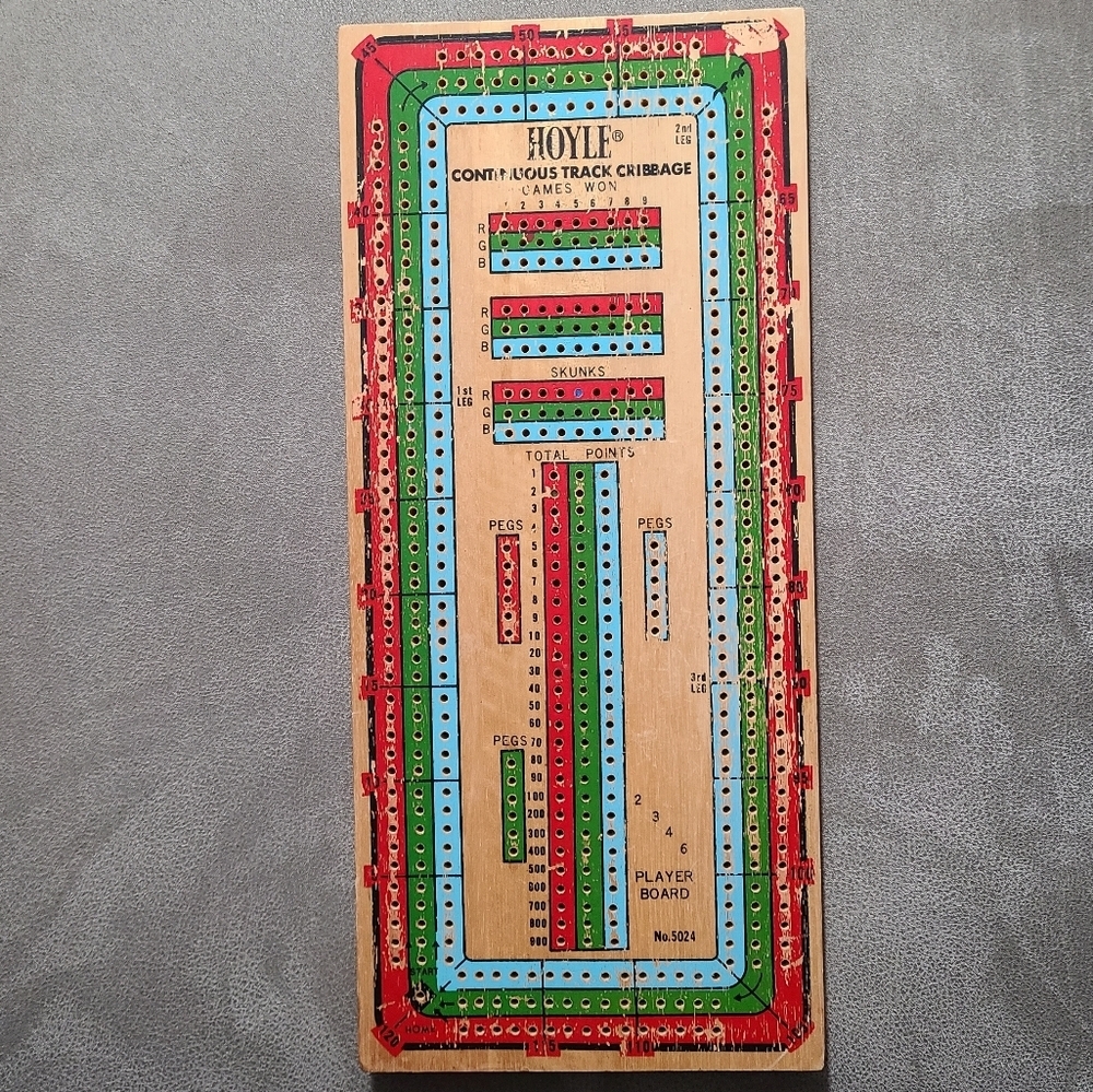 Vintage HOYLE Continuous Track Cribbage Game Board Pegs Colorful